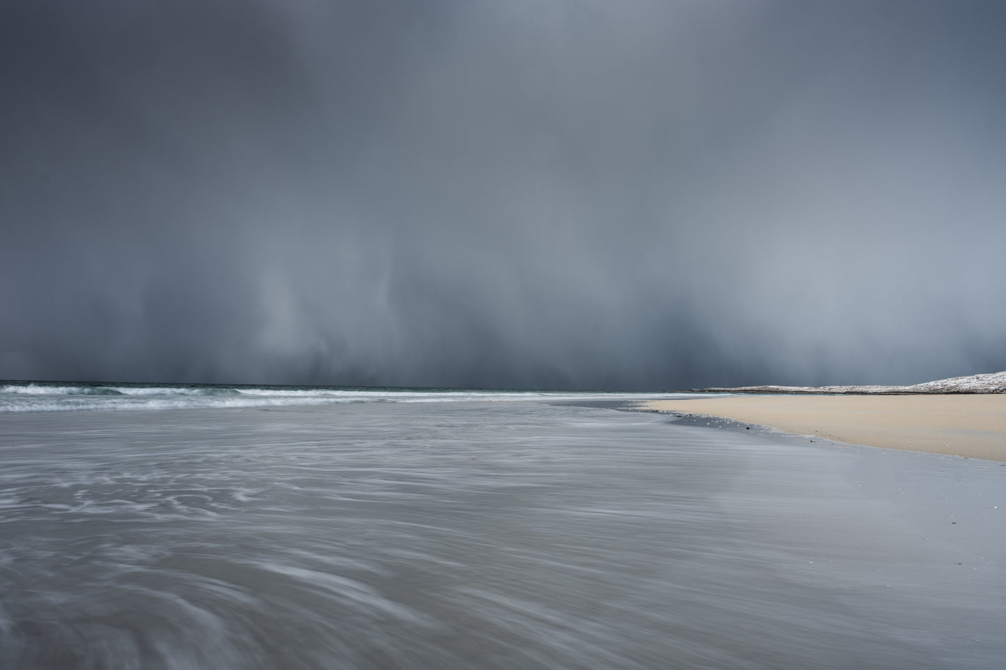 Snow approaching over Luskentyre, Isle of Harris- Photographic Print