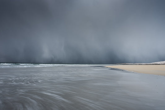 Snow approaching over Luskentyre, Isle of Harris- Photographic Print
