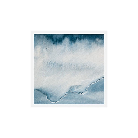 A hand-signed original painting featuring swirls of blue and white on a white mount, ready for framing.